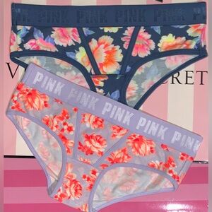 2 Victoria’s Secret PINK hipster bundle cotton Pink panties neon floral tropical